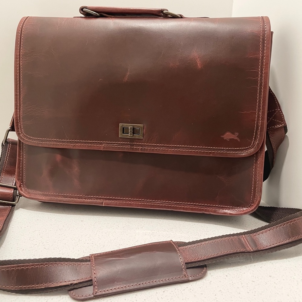 Levinson Parker Leather Messenger Bag For Men - Red/Brown - 16x4x11